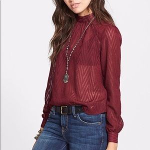 Free People Sheer Burgundy Blouse